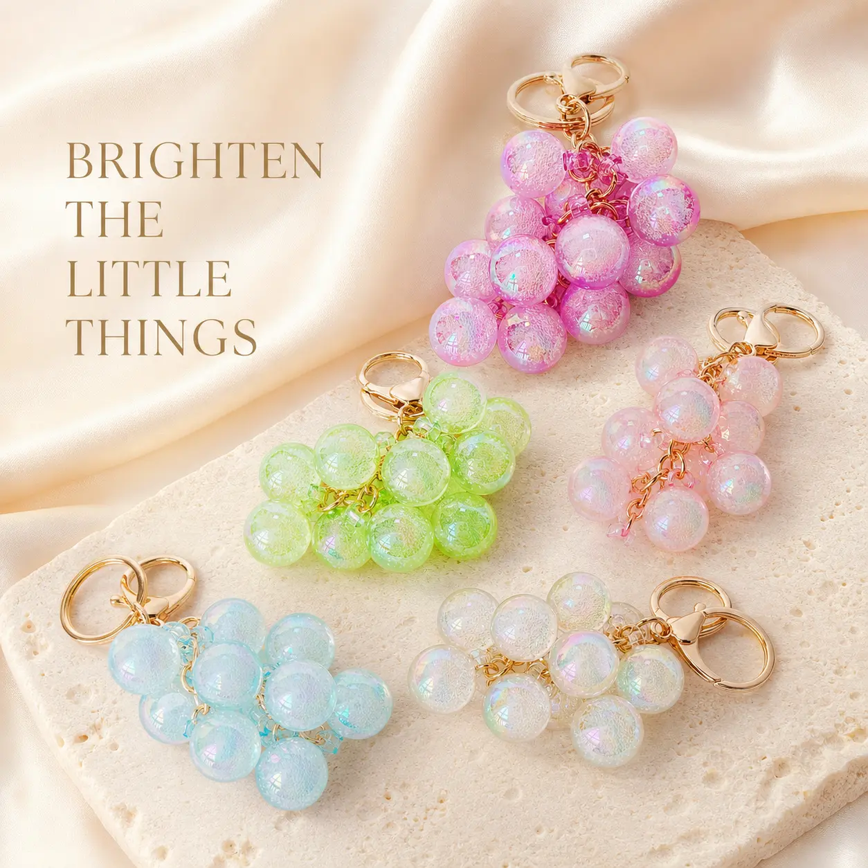 Cute Grape Keychains - Emulational Grape Charm for Women Purse Decor | Acrylic,Durable Glossy Finish,Inner Subble Sparkling Effect,Summer Charm,Fit Handbag Backpack Car Key