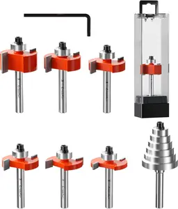 Crosstar 6Pcs Rabbeting Router Bit Set with 6 Bearings - 1/4" Shank Carbide Tipped Bits for Woodworking - Includes 1/4", 5/16", 3/8", 1/2", 3/16", 5/8" Height Cutters & 6 Sizes Bearings
