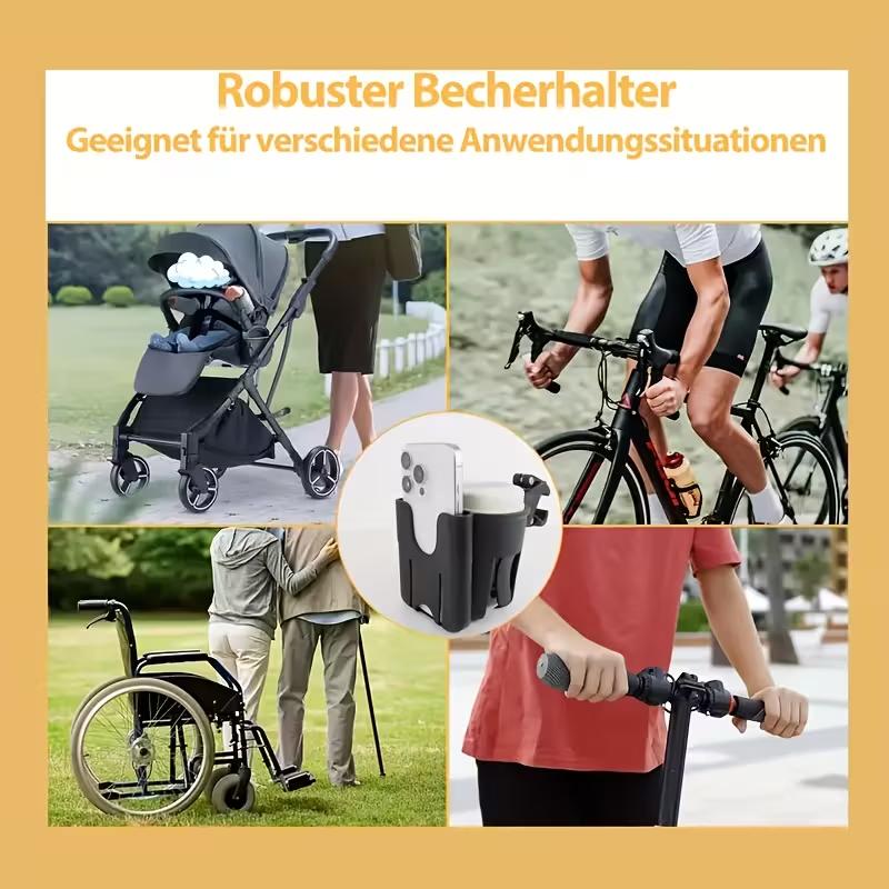 2-in-1 Universal Cup Holder | Suitable for bicycles, cars, motorcycles, walkers, and wheelchairs; 360° multi-functional cup holder for smartphones