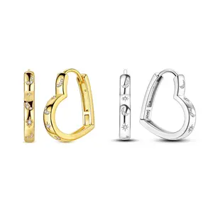 NARMO 18K Gold and Silver Plated Heart Hoop Earrings with Crescent Moon and Star CZ Accents, great celestial jewelry gifts for women and girls on Valentine's Day, Christmas, anniversaries or birthdays