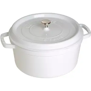 Staub Cast Iron Round Cocotte, Dutch Oven, 7-quart, serves 7-8, Made in France, White