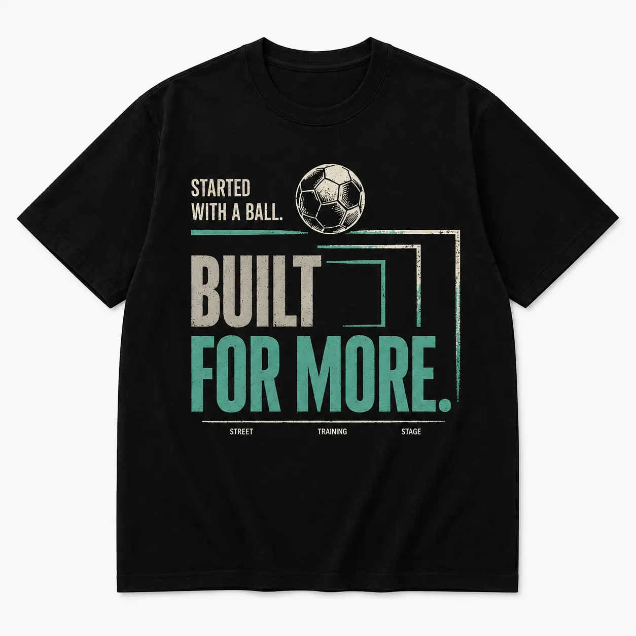 100% Cotton Men's Soccer Graphic T-Shirt, Started With A Ball Built For More Print, Black Crew Neck Short Sleeve Football Fan Tee, Retro Ball Design, Casual Sports Shirt for Men, Soccer Lovers, Game Day, Training, Streetwear and Everyday Wear Top Tee
