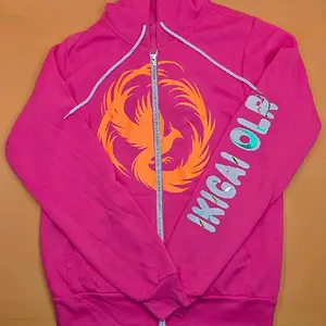 Custom Branded Full Zip Hoodie Sweatshirt Glow in the Dark Sudadera Chamarra Pink Classic Cotton Phoenix Swirl Logo Fleece Menswear