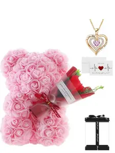 Heart-Shaped Necklace Set, Gift Jewelry, Teddy Bear Bouquet Gift Box, Valentine's Day Mother's Day Proposal Gift, Love Letter Card Included