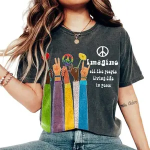Imagine Peace Beatles Song Lyrics Shirt - John Lennon Music Inspired Hippie Tee For Friends Cotton Fit