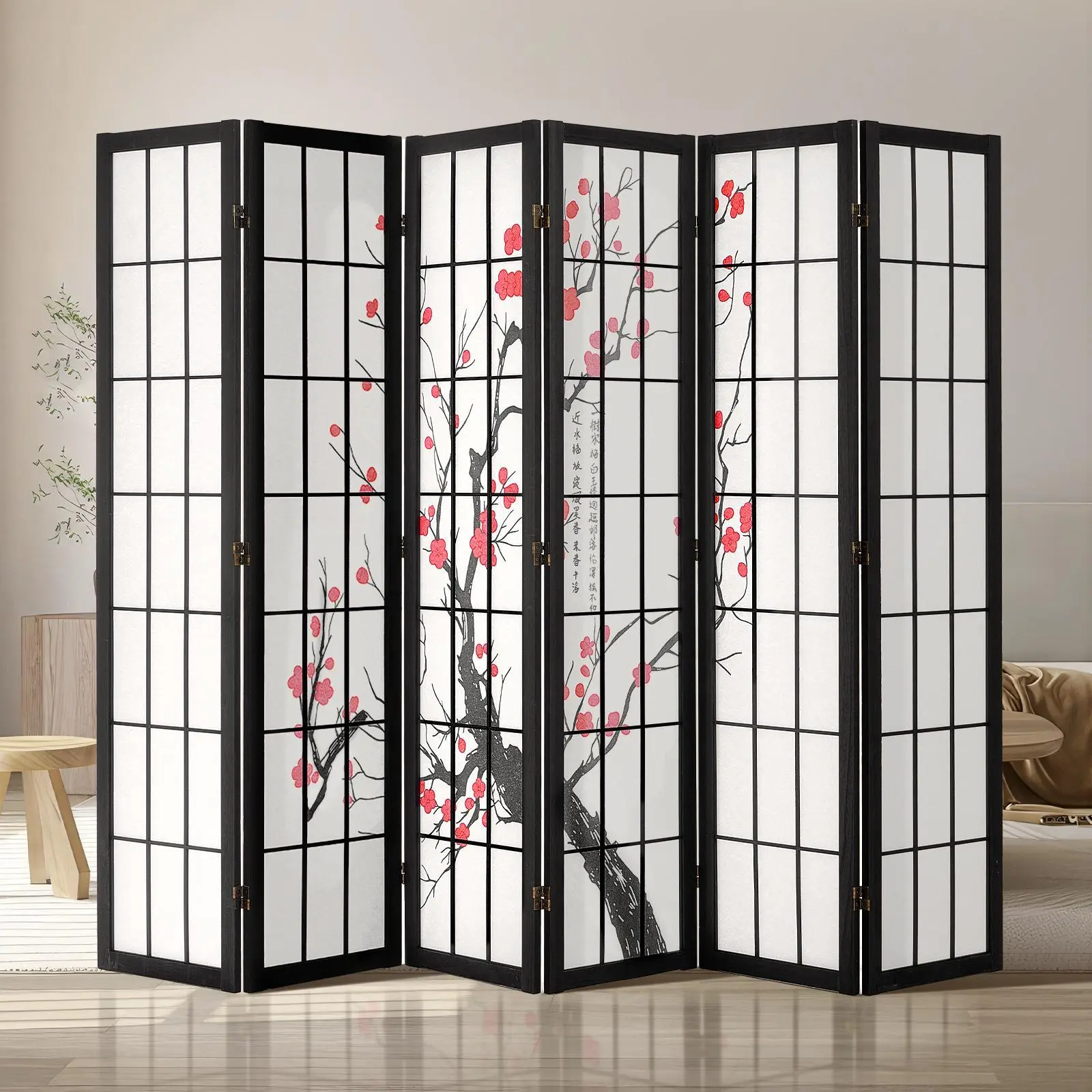 【summerfinds】VEVOR Room Divider, 6 Panel Japanese Room Divider Screen, Wood Folding Privacy Screen Indoor, Japanese Partition Portable Decoration Dividers, for Room Separation Home Office Restaurant & Bedroom