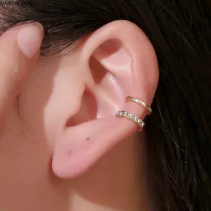 Non-Pierced Double-Layer C-Shaped Rhinestone Ear Cuff | 18K Gold Plated Hypoallergenic Clip-On Studs, Chic Minimalist Jewelry Bulk for Night Market Vendor