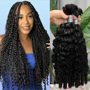 BELE HAIR Bulk Hair for Boho Braids Burmese Curly Human Hair With Spiral Curly Ends Remy Hair For Boho Braiding Natural Black Color 95g-105g per Bundle Wholesale Boho Curls Braiding Human Extensions No Weft Soft and Bouncy