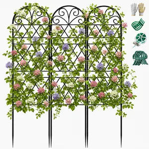 3-Pack Rustproof Black Metal Garden Trellis, Plant Support for Climbing Plants, Roses, Cucumbers & Outdoor Vines, Outdoor Ceremony Decoration