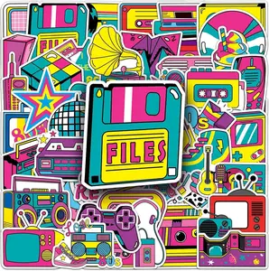 50 Pcs 90s 80s Stickers, 1990's 1980's Hip Hop Party Favors, Birthday Decorations Vinyl Waterproof Musical Note Stickers for Water Bottles, Laptop, Notebook, Scrapbook, Luggage