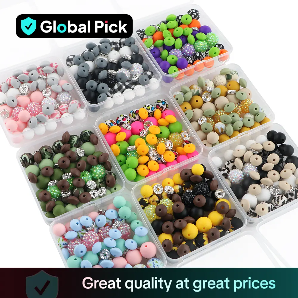 Mixed Sizes Silicone Bead Assortment Kit, 64pcs/box Colorful Beads, DIY Jewelry Making Supplies for Bracelet Necklace Earrings Pendant, Beads Set, Han