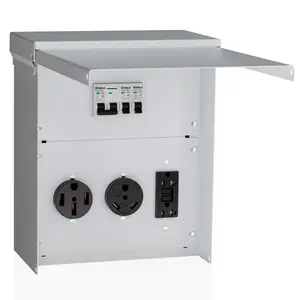 Temporary Power Outlet Panel with Circuit Breaker,125/250V, 20A/30A/50A Receptacles and NEMA 3R Enclosed Waterproof and Dustproof Design Pre-Wired RV Power Outlet Boxes for motorhomes, electric vehicles and camping