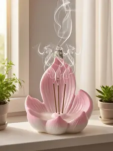 1PC Pink Lotus Resin Incense Holder, This Flower - Shaped Holder Holds Incense Sticks, Perfect For Meditation Corners, Yoga Rooms, Or As Peaceful Decor In Bedrooms. Adds A Calm, Elegant Touch