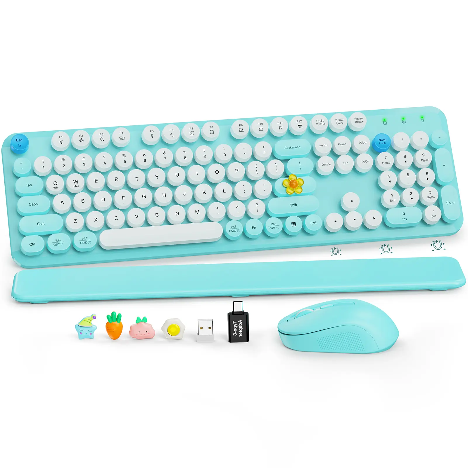 SABLUTE CK23 Typewriter Wireless Keyboard & Mouse Combo Non-BT Retro Keycaps Detachable Wrist Rest 2.4GHz USB Receiver Auto Sleep Mode(non-bluetooth) Computer Peripherals Tilt Legs No Lag