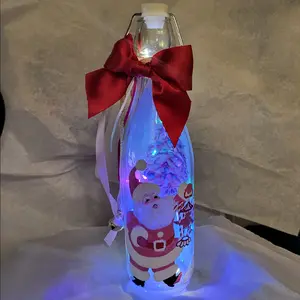 Santa Bottle Light Christmas Home Decor Ornament hand decorated Glass Bottle
