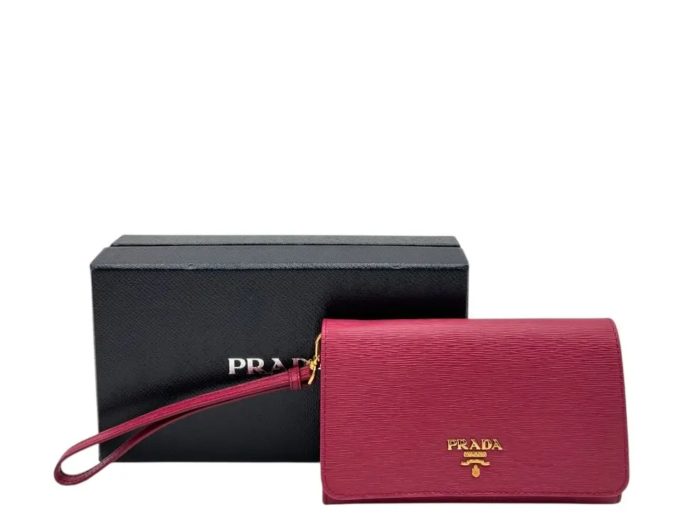 Pre-owned PRADA LEATHER Small Leather Goods PEONIA SAFFIANO METAL WRISTLET WALLET