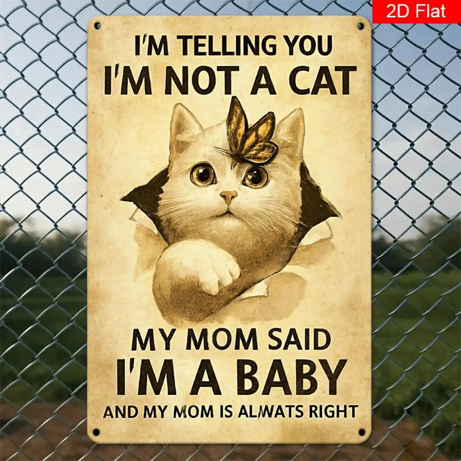 2D Flat Modern Wall Art Decoration Humorous Cat Art Gift Poster Metal Painted Fun Sign Retro Farmhouse Tinplate Painting Suitable for Bedrooms Living Rooms Gardens And Bathrooms Frameless Pre-Drilled Hole Mounting Vertical Iron Sheet Painting