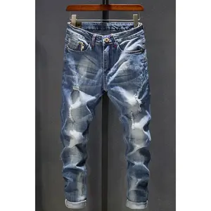 Ripped Jeans Men Slim Fit Light Blue Stretch