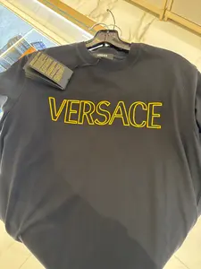 BRAND NEW VERSACE Unisex Embroidered Gold Logo T-shirt Black
