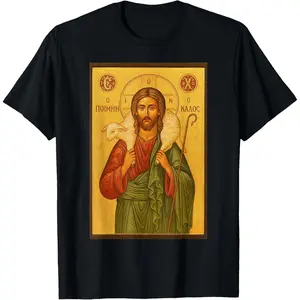 Casual Cotton shortsleeve tees  Jesus Christ The Good Shepherd - Christian Orthodox Icon T-Shirt