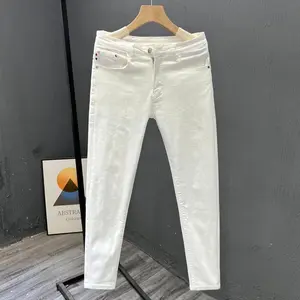 Four Seasons Men’s White Solid Color Skinny Simple Jeans Pants Ankle Length Thin Slim Denim Trousers Male New Fashion Streetwear