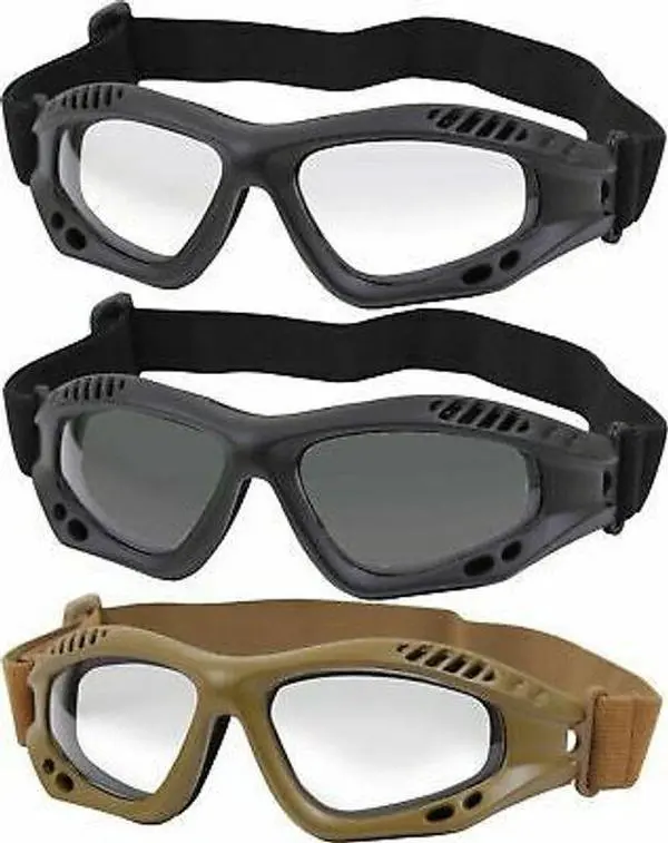ANSI-Z87-1 Lightweight Tactical Safety Goggles with 2.2mm Thick Shatterproof Polycarbonate Lenses, Anti-Fog, Anti-Scratch, UV Protection, Foam Padded Frame, Adjustable Strap, Black & Coyote (Clear Lenses), Black (Clear Lenses)