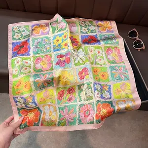 Vintage Oil Painting Style Floral Satin Scarf 65x65cm, Multi-Purpose Fashion Accessory for Women, Elegant and Versatile Design