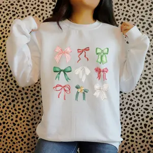 Christmas Bows Crewneck Sweatshirt, Unisex Holiday for Men and Women - Xmas Bow Festive, cute Womenswear outfits, graphic casual hoodie Collar Cotton