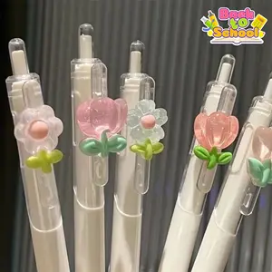 Floral Pattern Click Pens Set, Quick-Dry Ink, 0.5mm Fine Tip, Smooth Writing, Ideal for Diary & Drawing, School Supplies