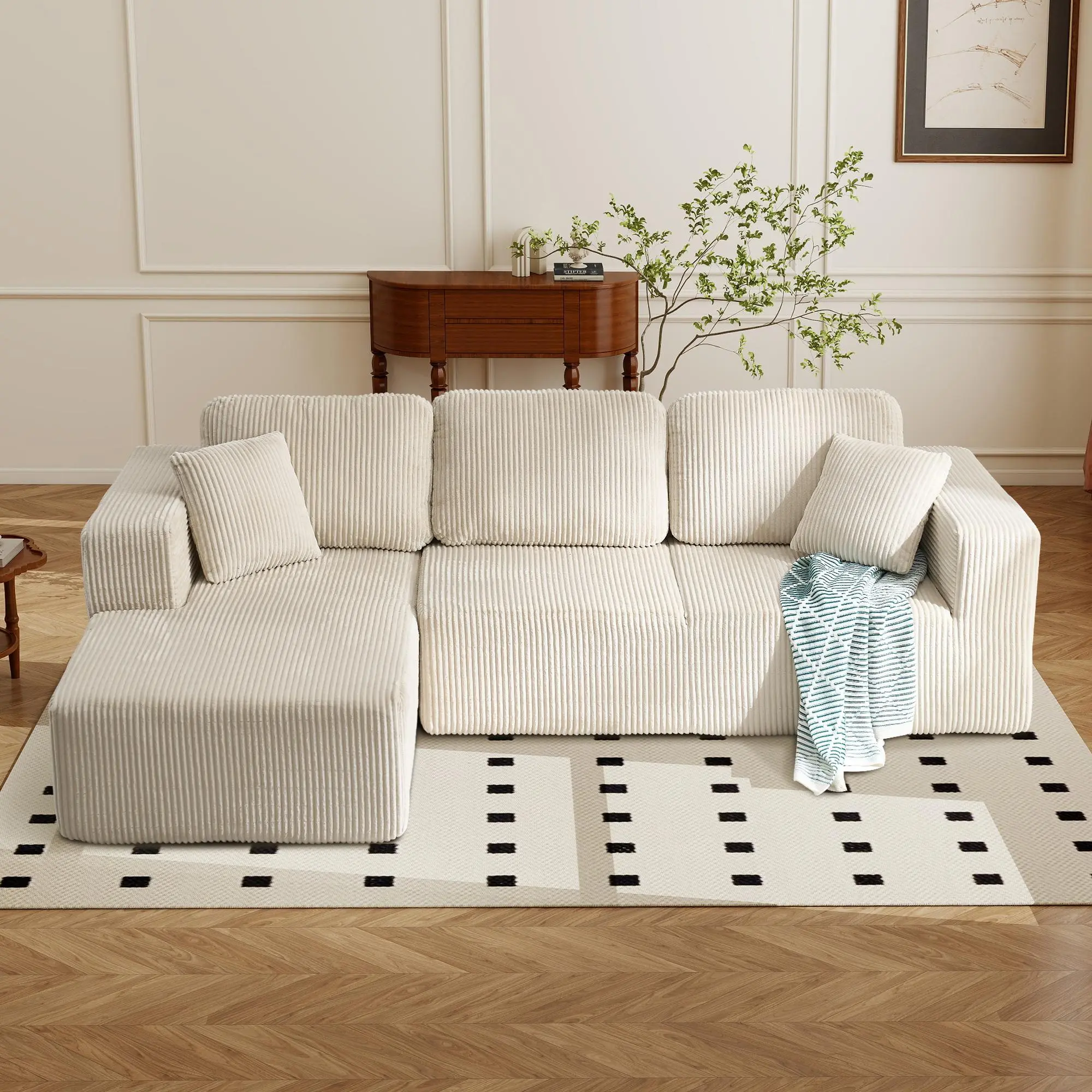 [HolidayHaul][2 Packages Shipping] Boneless Memory Foam Sectional Sofa, Corduroy Sectional Couches for Living Room, Oversized Comfy Modular Compression Cloud Sleeper Sofa with Deep Seat, No Assembly Required L Shaped Sofas Sofa Sets
