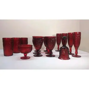 The Pioneer Woman Ruby Red Adeline Glass (Set Of 15) Goblets Tumblers Fluted