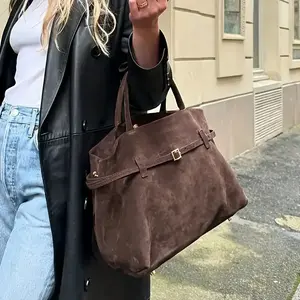 Women's Large Capacity Loose Faux Suede Handbag - Elegant Brown Hobo Style Wallet with Gold Hardware, Buckle Closure and Fixed Shoulder Strap, Suitable for Work, Travel, and Daily Use - Coffee Brown, Spacious Interior, Durable and Easy to Clean Design, Vi