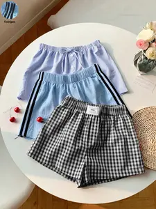 Women's Summer Plaid Striped Plain Shorts, Comfortable Breathable Loose-Fit Athletic Pants, Ideal for Beach Vacation and Daily Wear