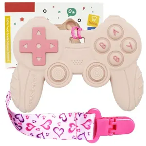 Cool Silicone Game Controller Teething Toy for Babies 0–12 Months – Gamer Parent Baby Gift, First Day, Easter & Birthday Present (Pink)