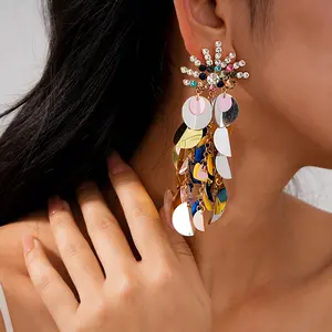 Women's Flower Rhinestone Drop Earrings with Iridescent Sequins and Tassel - Light Luxury Style, Ideal for Beach Trips and Parties, Perfect Mother's Day Gift