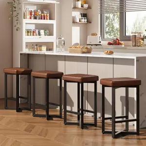 Gaomon Adjustable Counter Stools Set of 4, 24.6-in Backless Modern Kitchen Stools with Upholstered PU Leather Seats, Metal X-Frame, Footrest, Indoor Furniture for Home Bar, Dining Room, Brown