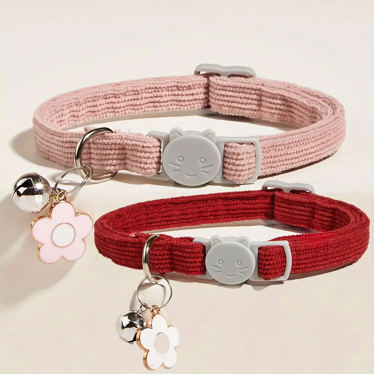Cute Cat Collar with Bell & Flower Pendant, 2 Counts/set Adjustable Pet Collar with Safety Buckle, Pet Supplies for Small Cats Dogs, Animal Collar