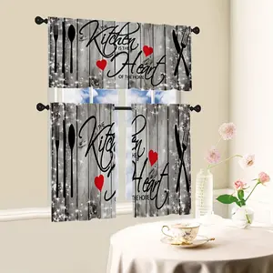 SoftHaven Home Made in USA 3 Piece Happy Cooking Vintage Kitchen Curtains, Rustic Rod Pocket Sheer Drapes with Cooking Tools & Heart Patterns, 100% Polyester, Machine Washable, Perfect for Dining Room, Living Room, Bedroom & Office Home Decor,summervibes