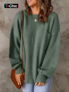 Knit Dropped-shoulder Pullover: A Comfortable, Stylish and Aesthetic Women's Basic Knit Sweater, Perfect for Casual Outings and Layering in Cool Weather, Womenswear, Knitwear, Fit, Tops
