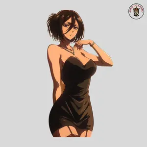 Elegant Mikasa Sticker, Vinyl Sticker, Black Dress Anime Waifu, Sophisticated Style, Laptop Decor
