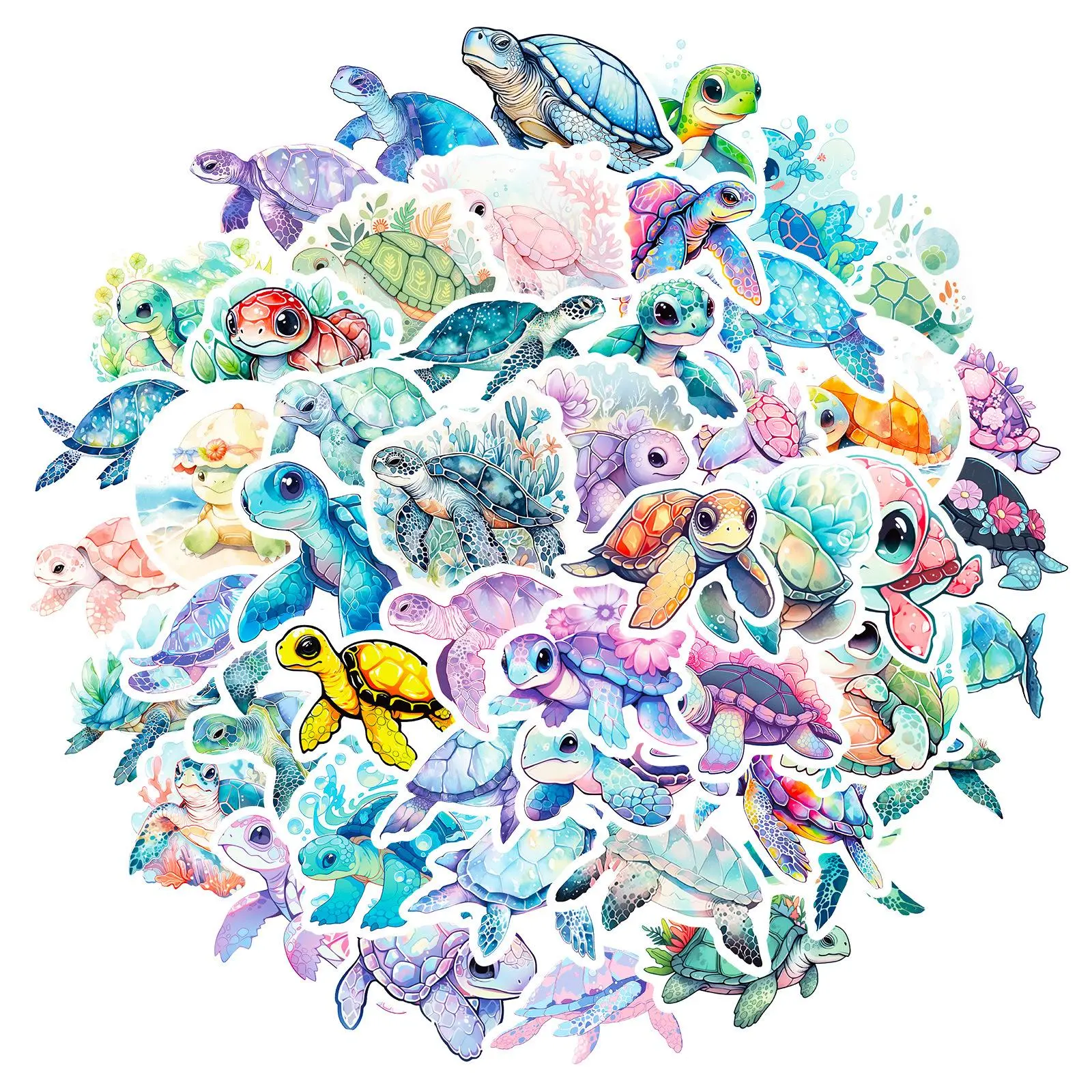Decorative stickers Sea Turtle Pattern Car Stickers, 50pcs/set Waterproof Cartoon Car Decals, Self-adhesive Sticker For Phone Case, Computer, Guitar, Bag, Water Cup, Scrapbook Decoration