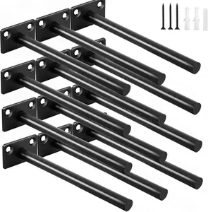 12 Pcs 6" Black Solid Steel Floating Shelf Bracket Blind Shelf Supports - Hidden Brackets for Floating Wood Shelves - Concealed Blind Shelf Support – Screws and Wall Plugs Included MHMYDZ