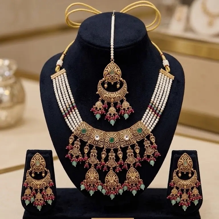 Elegant Kundan Necklace Set for Women, Traditional Indian Bridal Jewelry for Weddings, Festivals