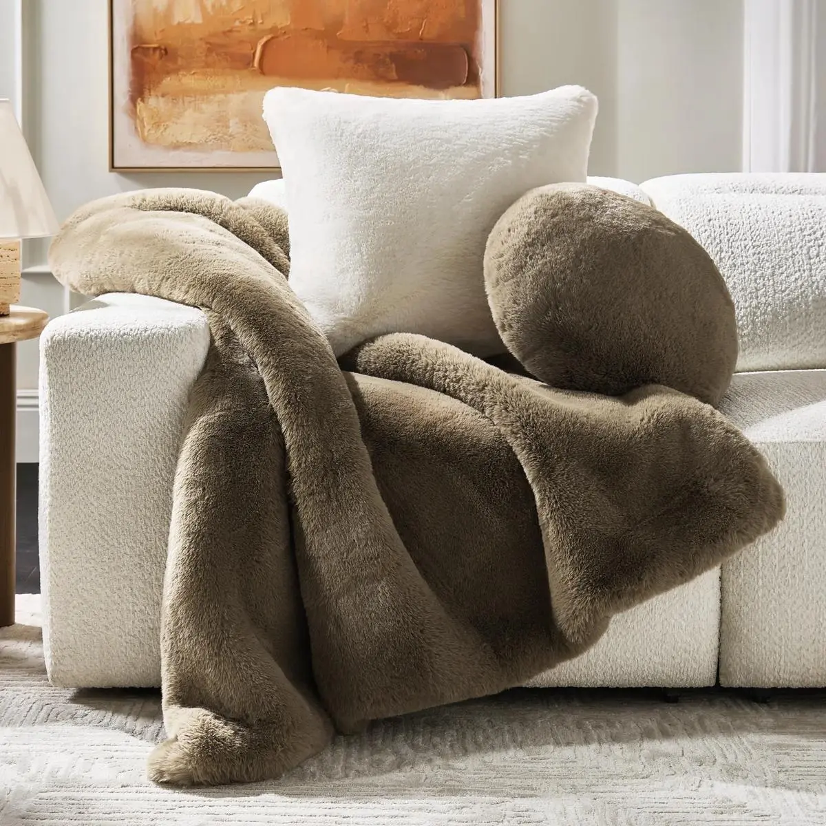 Z Gallerie Shay Large Plush Fur Fabric Fluffy Throw - 50"x60" Rich Mocha Solid Visually Rich Blanket, Soft Warm Cozy Gentle Leisure Bedding Accessory