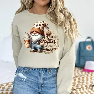 I Run on Coffee and Caffeine Gnome Crewneck Sweatshirt Gildan Everyday Style Super Soft Unisex Fit Streetwear Graphic Top warm Christmas Gift for her