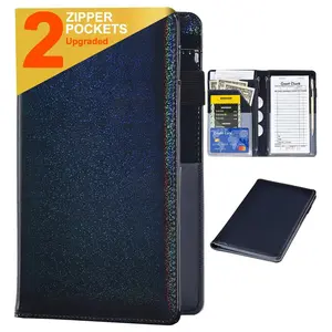 Server Books for Waitress - Glitter Leather Waiter Book Server Wallet with Zipper Pocket, Cute Waitress Book&Waitstaff Organizer with  Pocket Fit Server Apron (Glitter Black)