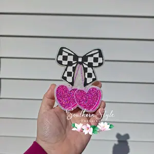 Checkered Bow with Convo Heart Cherries Valentines Day Freshie