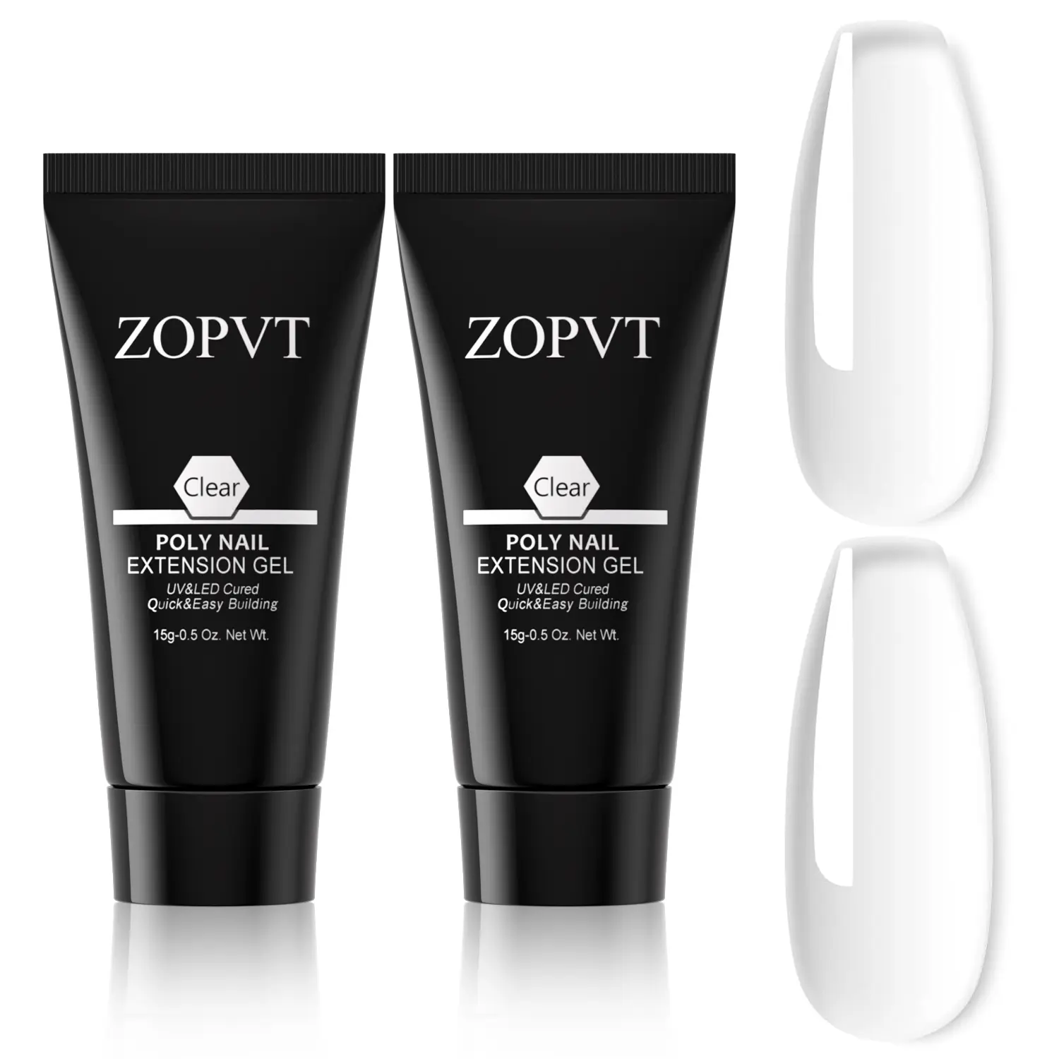 Transparent Extension Gel Set, 2 Pieces 0.5oz/15g Polyurethane Nail Gel, Thickened Acrylic Nails, Requires UV Light, Polygel Nails