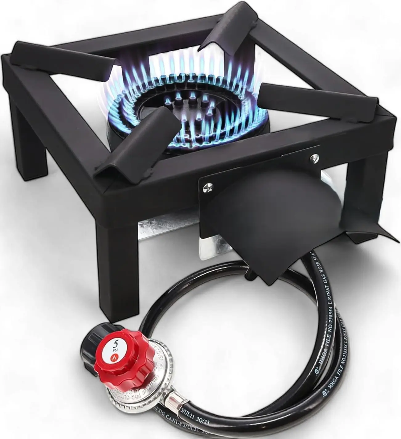 High Pressure Single Propane Burner  Outdoor Cooking with Heat Shield and Guard  Propane Burner Head for Camping Tailgating Seafood Boil Home Brewing  Patented