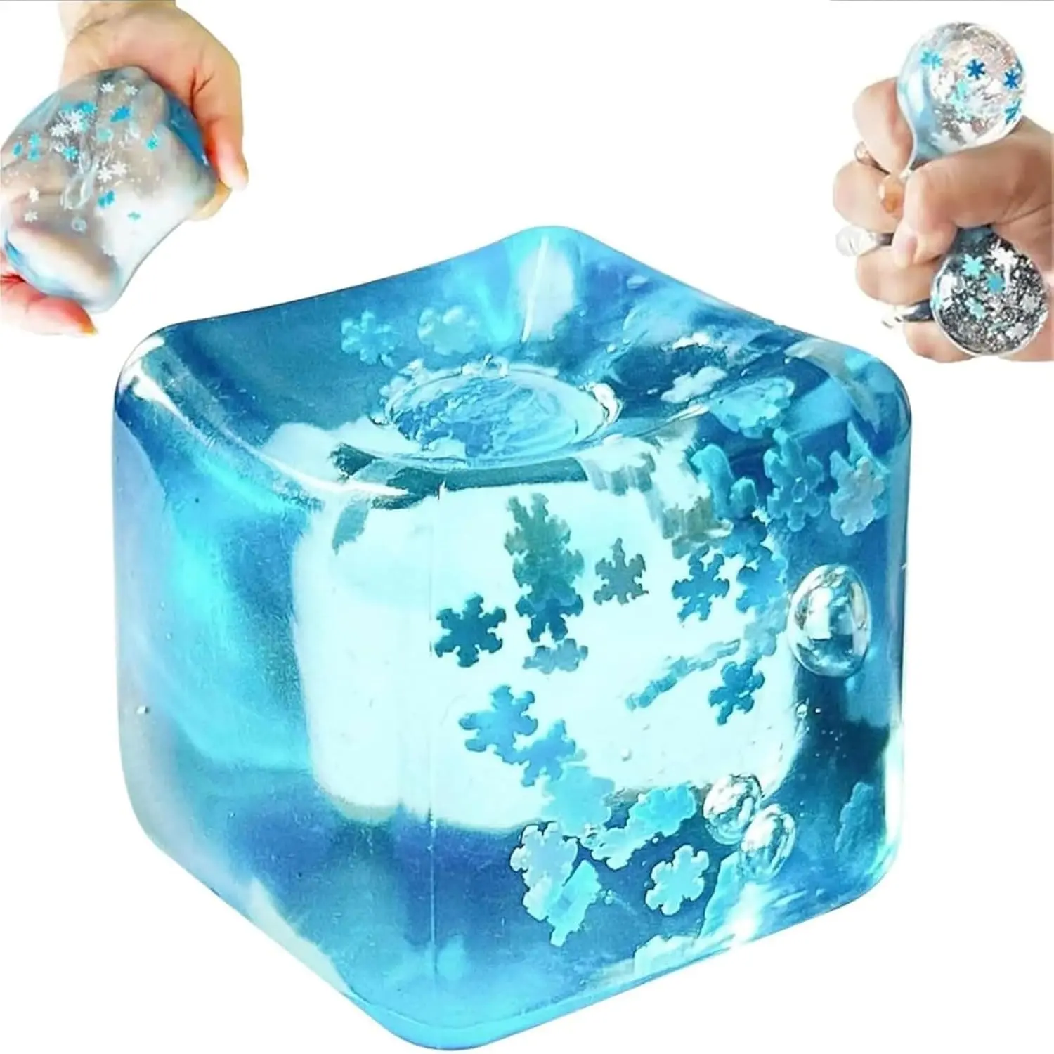 Squishy Stress Cube – Slow Rising Fidget Toys for Adults, Sensory Squeeze Toy with Snowflakes, Soft Hand Toy for Office Desk Anxiety Relief